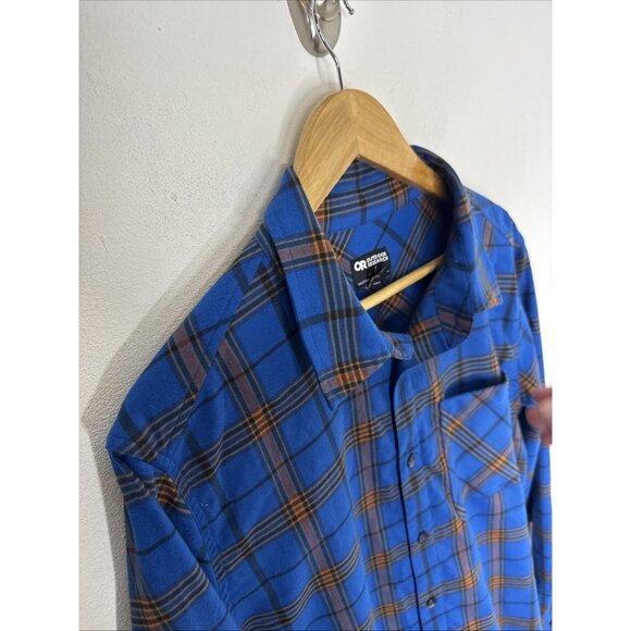 Outdoor Research OR Flannel Button Up Shirt Blue Orange Plaid Long Sleeve Men L - Picture 4 of 8